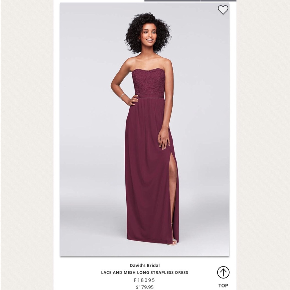 David’s Bridal bridesmaid dress in wine, size 10.